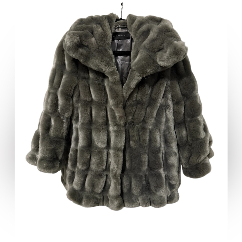Elie Tahari Gray Faux Fur Coat (Size S)